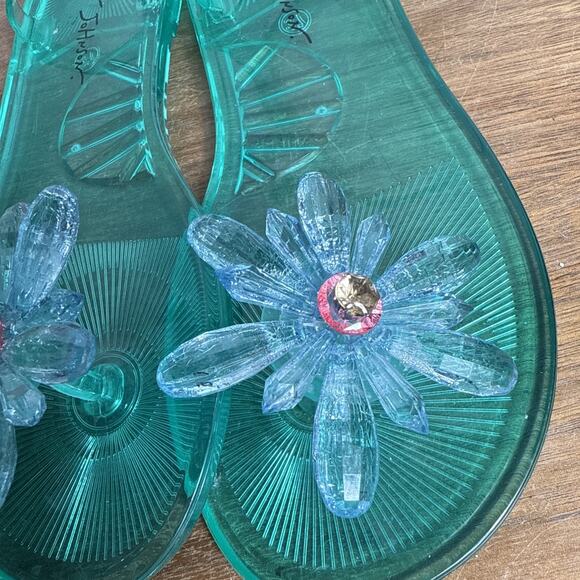 Betsey Johnson Jelly Sandals Size 7 Neon Green Flower Embellish Ankle Strap NWOB - Picture 2 of 9